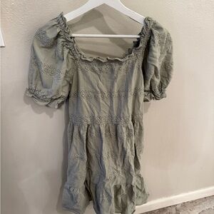 Vero Moda Sage Green Eyelet Puff-Sleeve Midi Dress